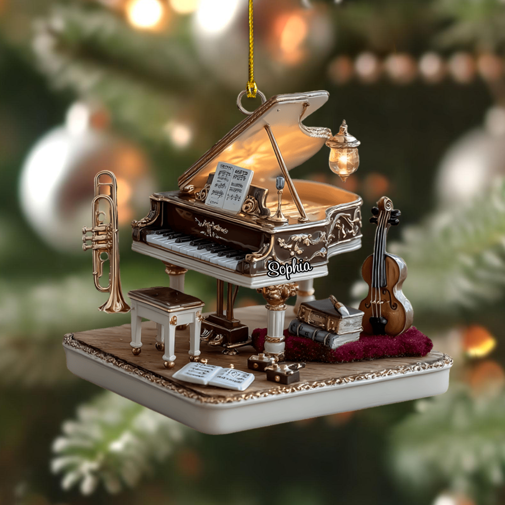 Personalized Grand Piano Ornament 2025 – Custom Musician Gift with Name, Piano Violin Decor Ornament