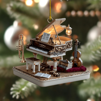 Personalized Grand Piano Ornament 2025 – Custom Musician Gift with Name, Piano Violin Decor Ornament