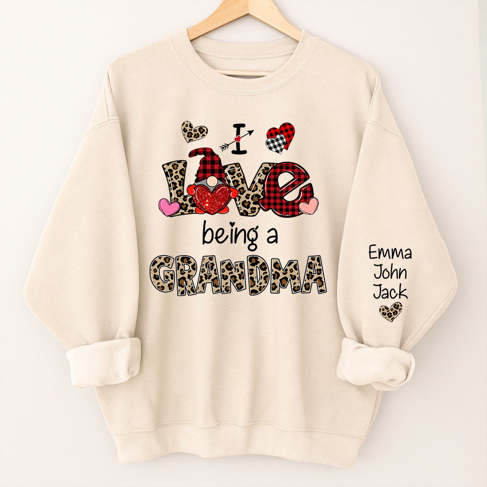 Custom I Love Being A Grandma Leopard – Valentine Sweatshirt with Grandkids Names for Mimi Nana Gigi