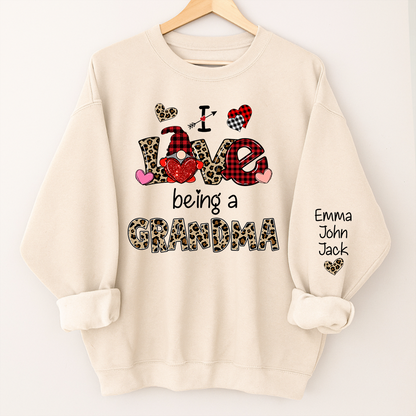 Custom I Love Being A Grandma Leopard – Valentine Sweatshirt with Grandkids Names for Mimi Nana Gigi