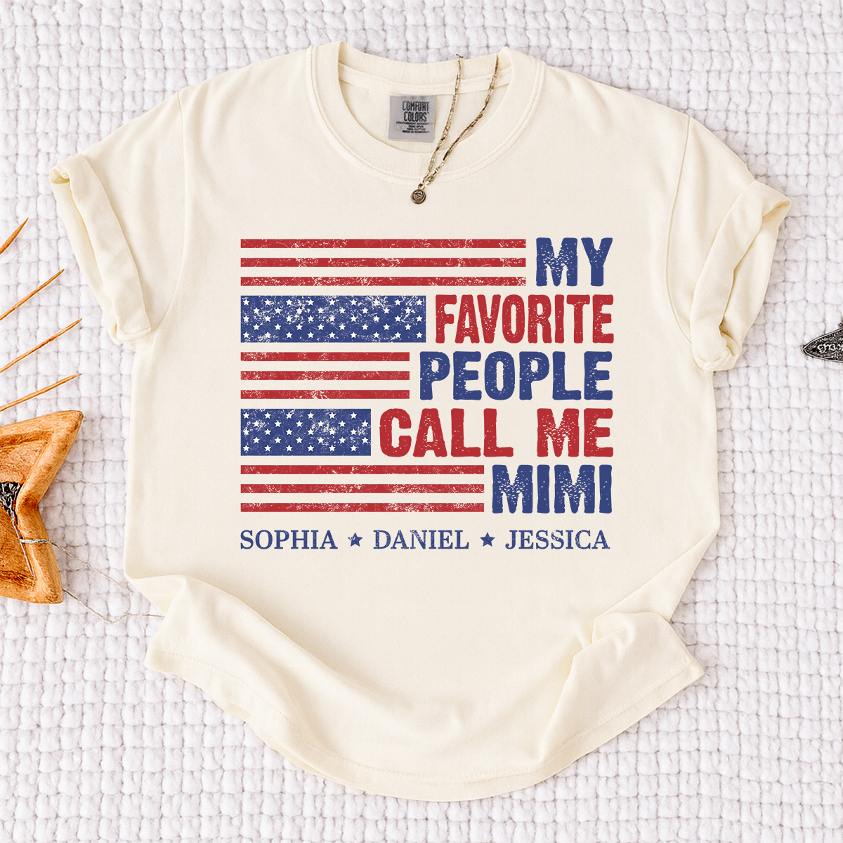 Comfort Colors Custom Mimi Shirt with Grandkids Names My Favorite People Call Me Mimi Patriotic American Flag Design Personalized Family T Shirt