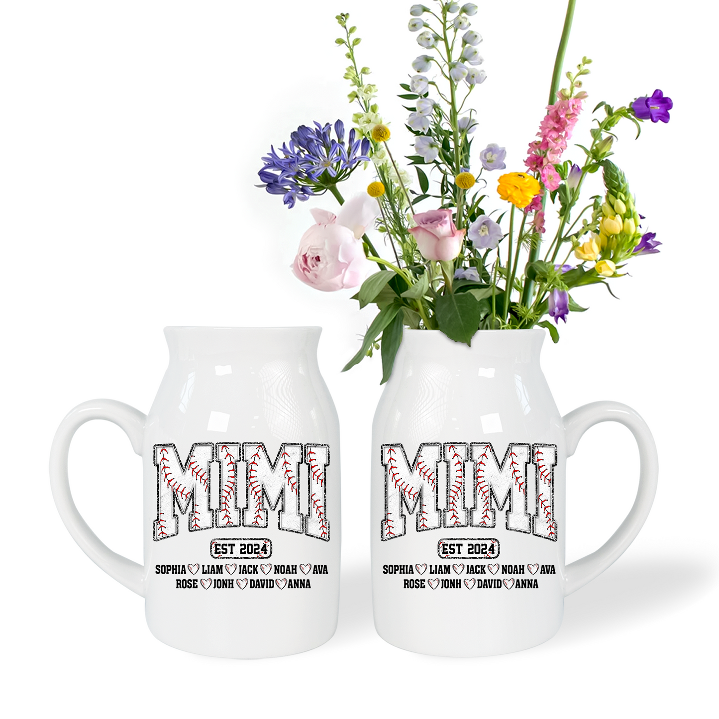 Baseball Grandma And Kids - Custom Home Decoration Flower Vase According To Family Requirements - Warm Gift For Mother's Day, Ceramic Flower Vase