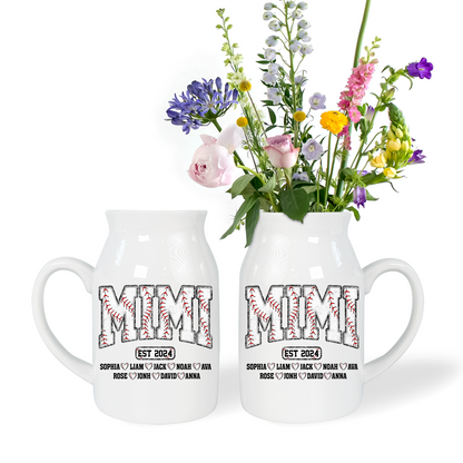 Baseball Grandma And Kids - Custom Home Decoration Flower Vase According To Family Requirements - Warm Gift For Mother's Day, Ceramic Flower Vase