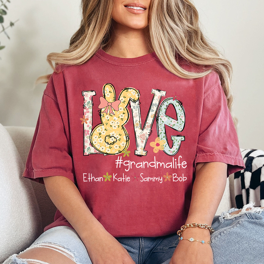 Love Grandma Life T Shirt, Personalized Flower Design with Children Names