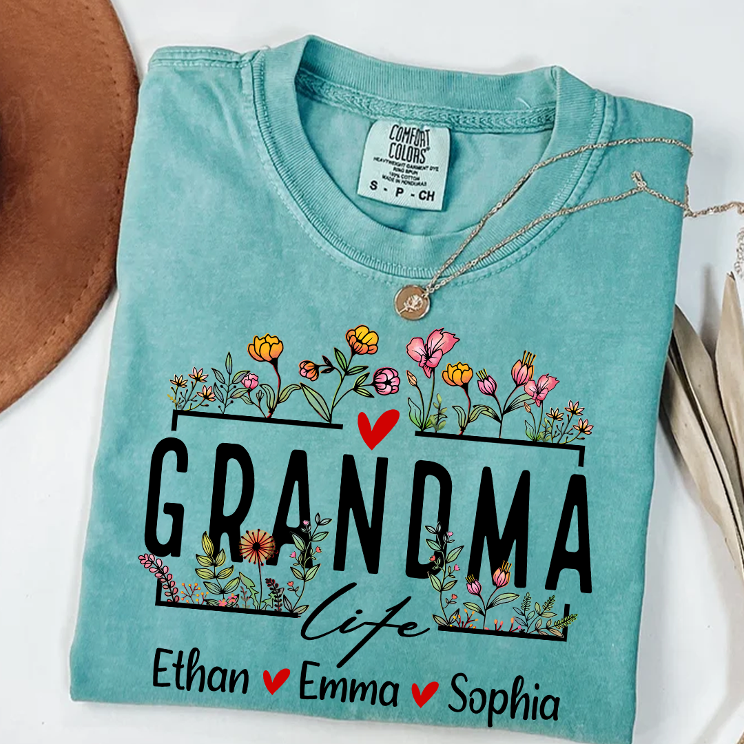 Comfort Colors® Grandma Life Wildflower And Kids T-Shirt, Gift For Grandma T-Shirt