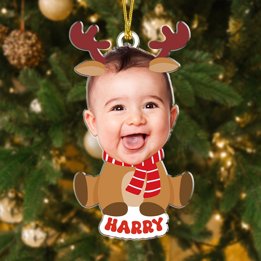 Personalized Christmas Acrylic Ornament With Baby Photo, Custom Holiday Tree Decoration