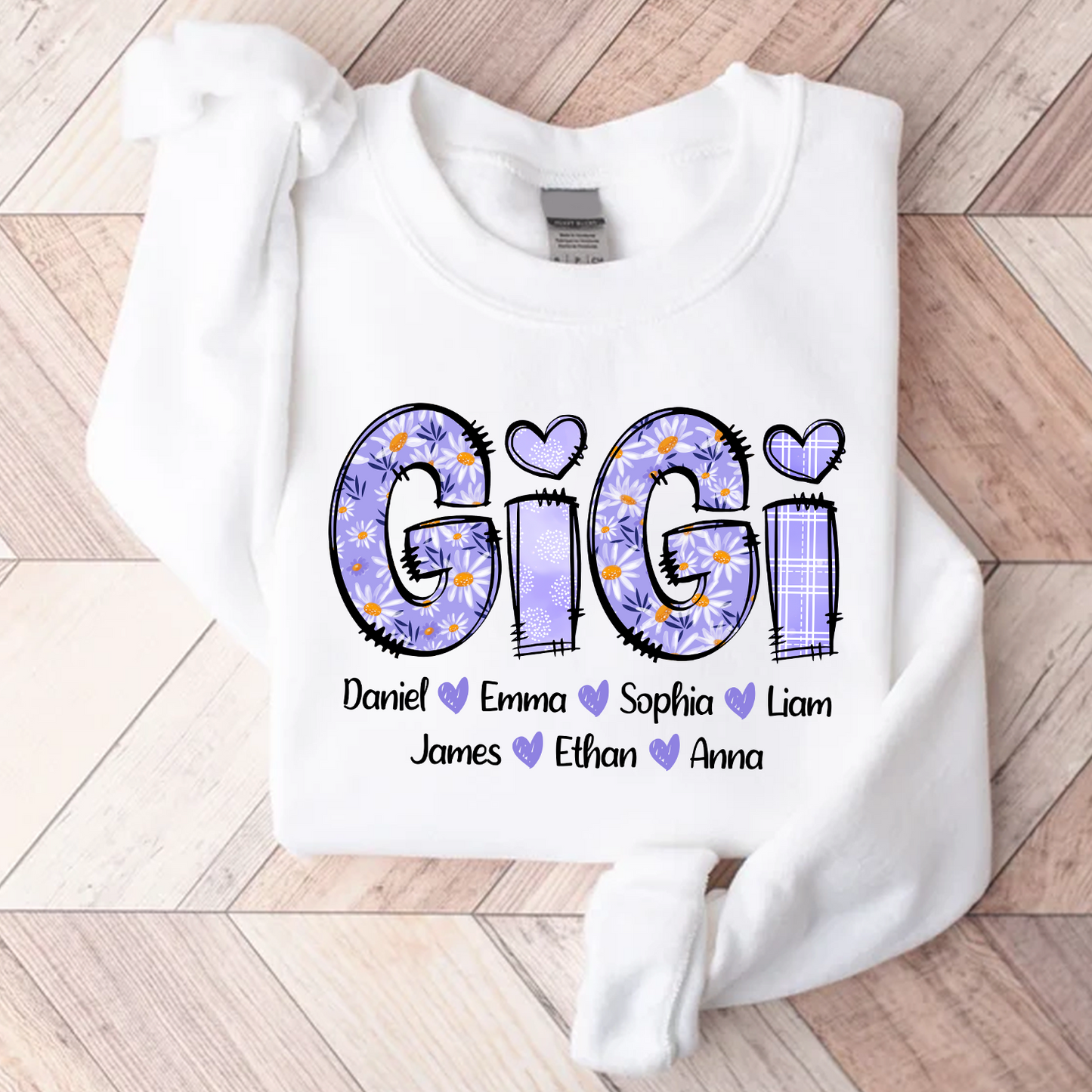 Custom Gigi Purple Daisy With Grandkids Sweatshirt