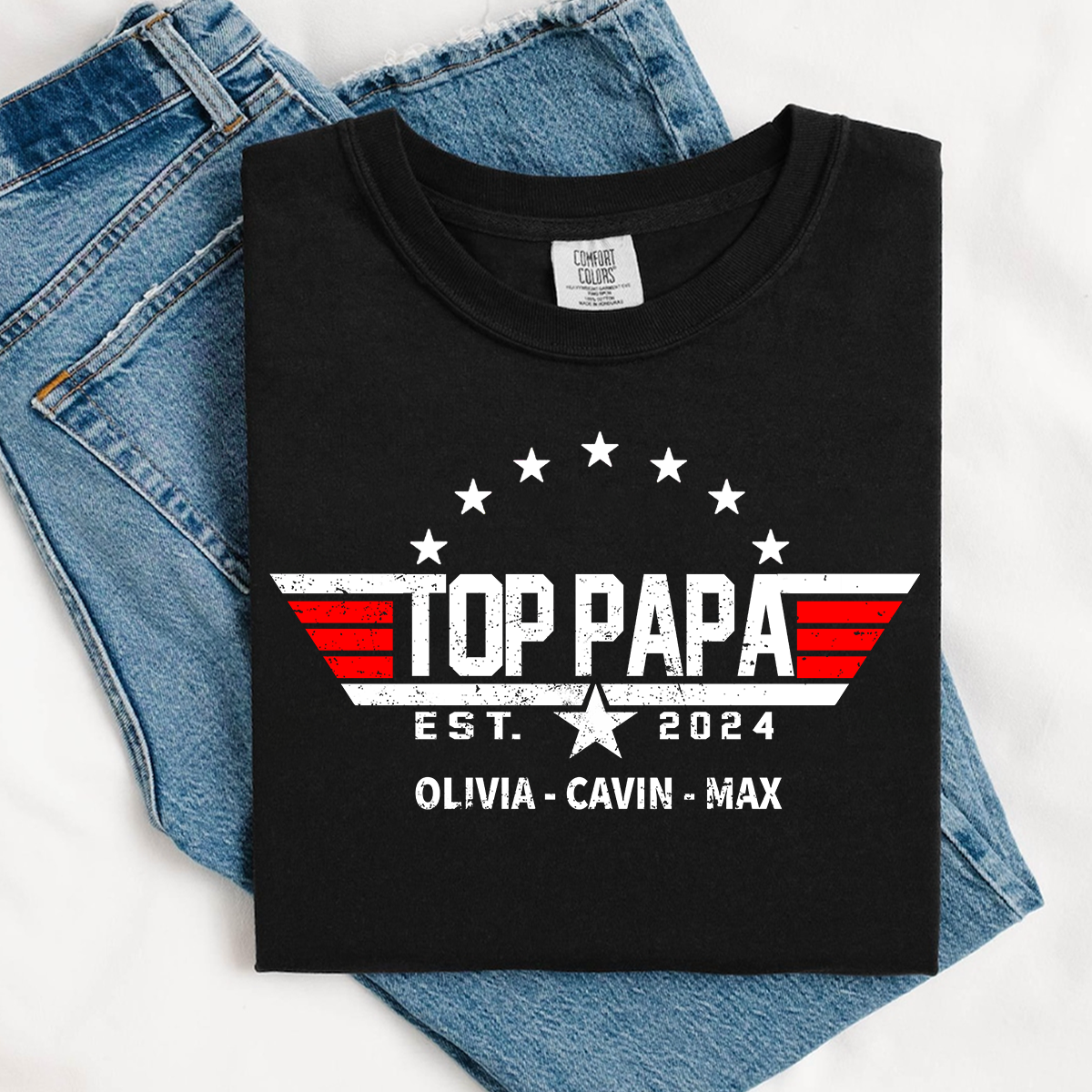 Comfort Colors® Custom Top Papa Est And Grandkids American 2025 T-Shirt