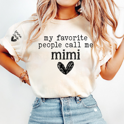 My Favorite People Call Me Mimi T-Shirt, Simple Mimi Grandma Tee with Heart Graphic For Gift Grandma and Kids