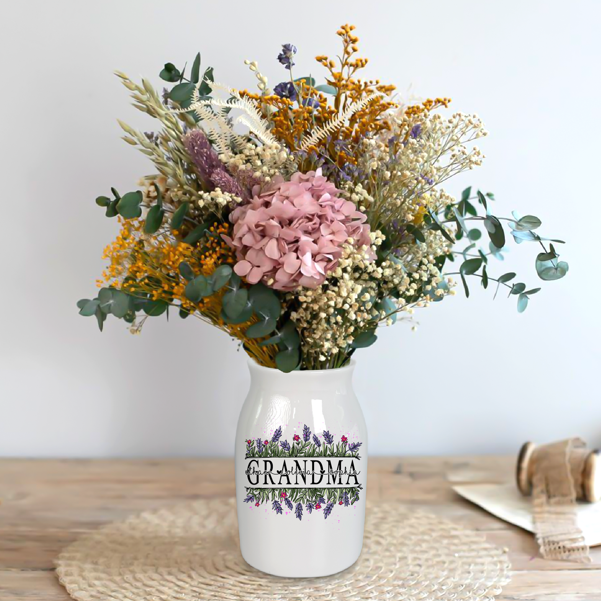 Flower Art For Grandma And Kids - Custom Home Decoration Flower Vase According To Family Requirements - Warm Gift For Mother's Day, Ceramic Flower Vase