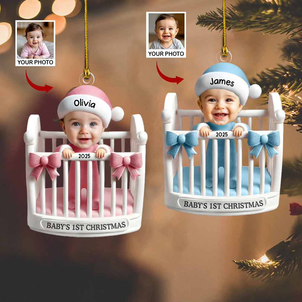 Personalized Baby’s 1st Christmas Ornament 2025 – Custom Photo Crib Ornament, Cute Keepsake Gift for Newborn Boys & Girls Ornament