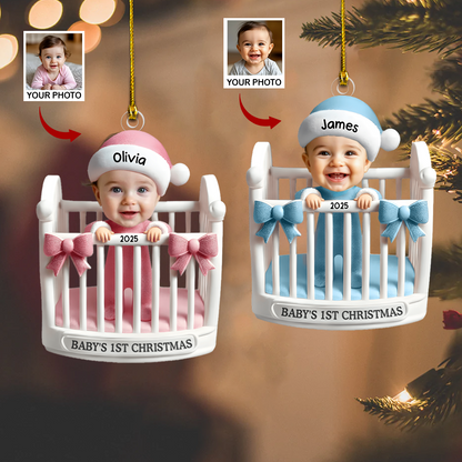 Personalized Baby’s 1st Christmas Ornament 2025 – Custom Photo Crib Ornament, Cute Keepsake Gift for Newborn Boys & Girls Ornament