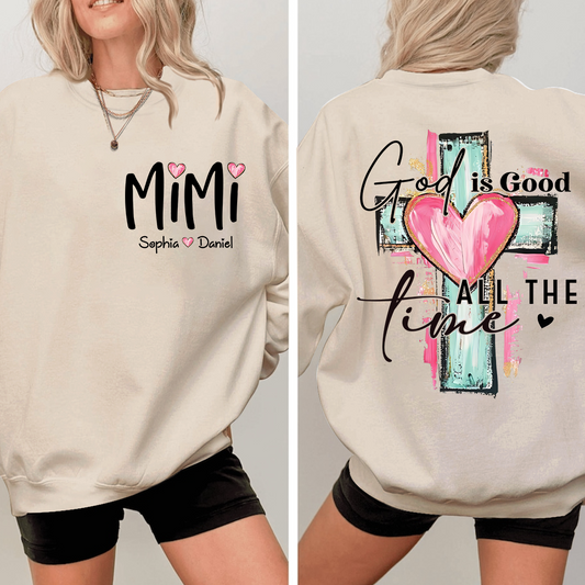 Custom Hand Drawn Cross Sweatshirt, Gift for Mimi And Grandchild