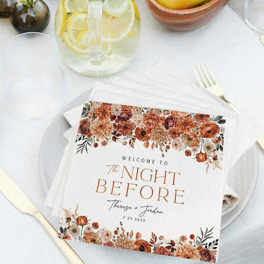 The Night Before Napkins | Custom Bridal Shower Napkins | Personalized Wedding Napkins | Floral Dinner Cocktail Napkin | Wedding Party Decor