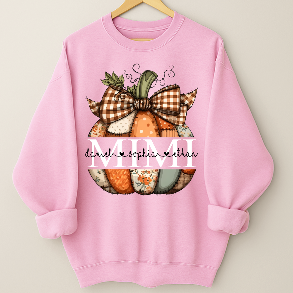 Personalized Fall Pumpkin Sweatshirt – Custom Initial Monogram with Family Names, Cozy Autumn Crewneck for Women