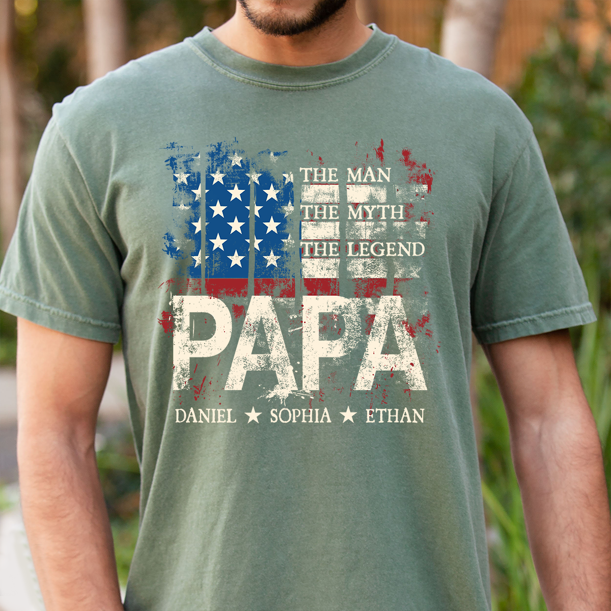 Papa American Flag Shirt Personalized Grandchildren Names The Man The Myth The Legend Fathers Day Gift