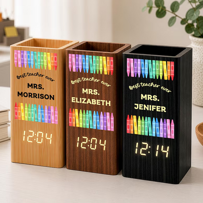 Personalized Teacher Pen Holder With Clock, Custom Desk Organizer Gift, Best Teacher Ever Appreciation Gift, Classroom Decor