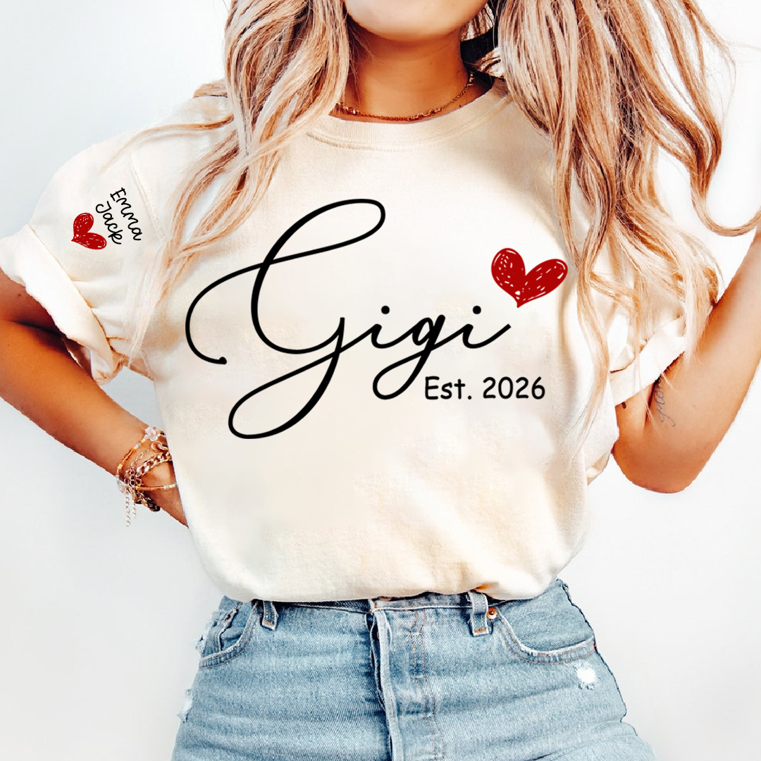 Personalized Gigi T-Shirt Est. 2026 for Grandmothers Custom Name Gift