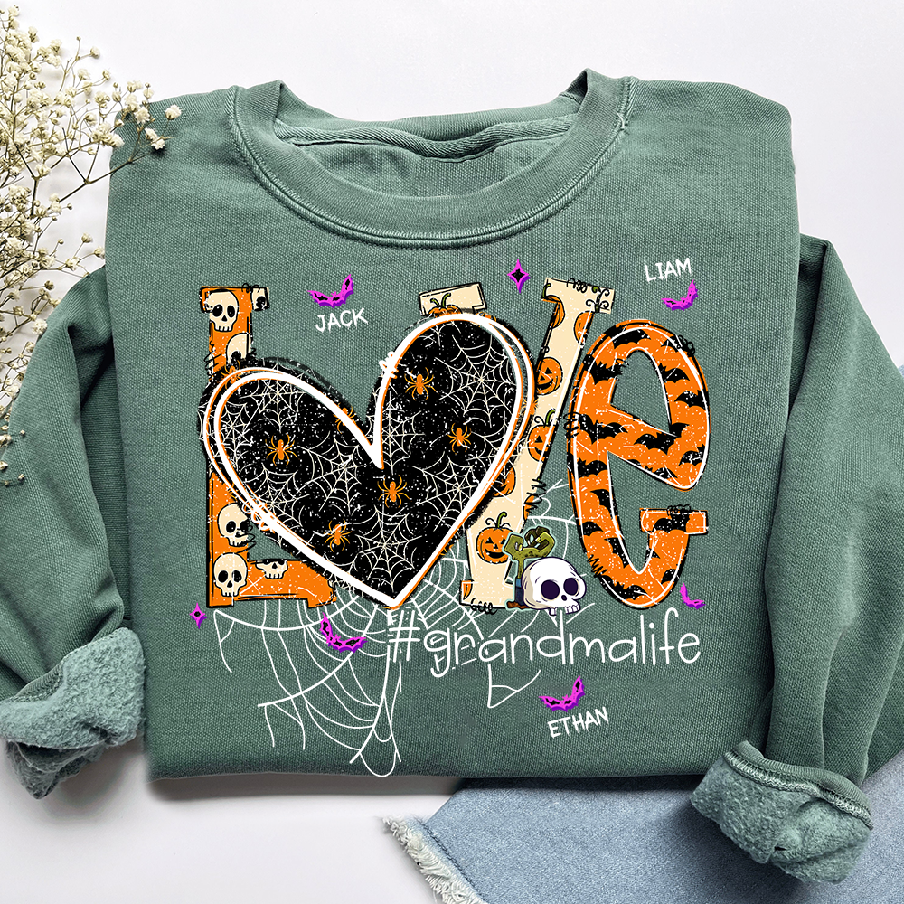 Grandma Life Halloween Sweatshirt, Cute Love Spooky Bat Gift for Grandma And Kids