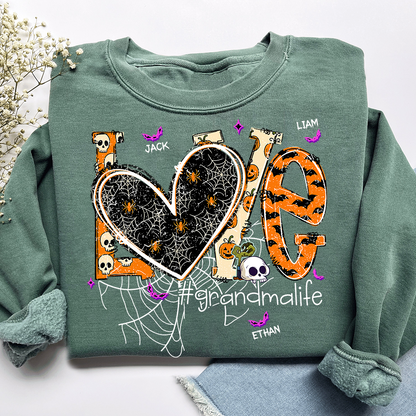 Grandma Life Halloween Sweatshirt, Cute Love Spooky Bat Gift for Grandma And Kids
