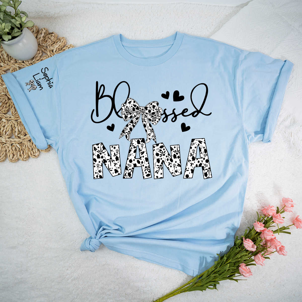 Nana Shirt Blessed Design, Floral Pattern Nana Tee with Bow, Mother’s Day Gift for Nana
