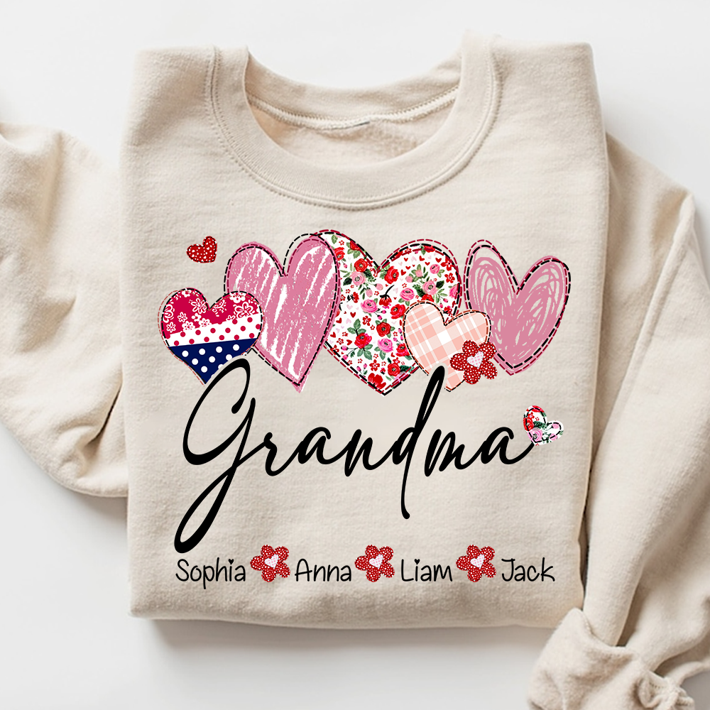 Custom Grandma Pullover, Heart Graphic Sweatshirt for Grandma And Kids