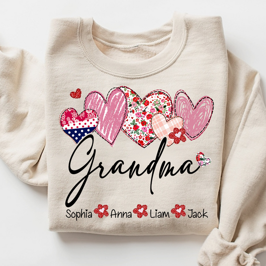 Custom Grandma Pullover, Heart Graphic Sweatshirt for Grandma And Kids