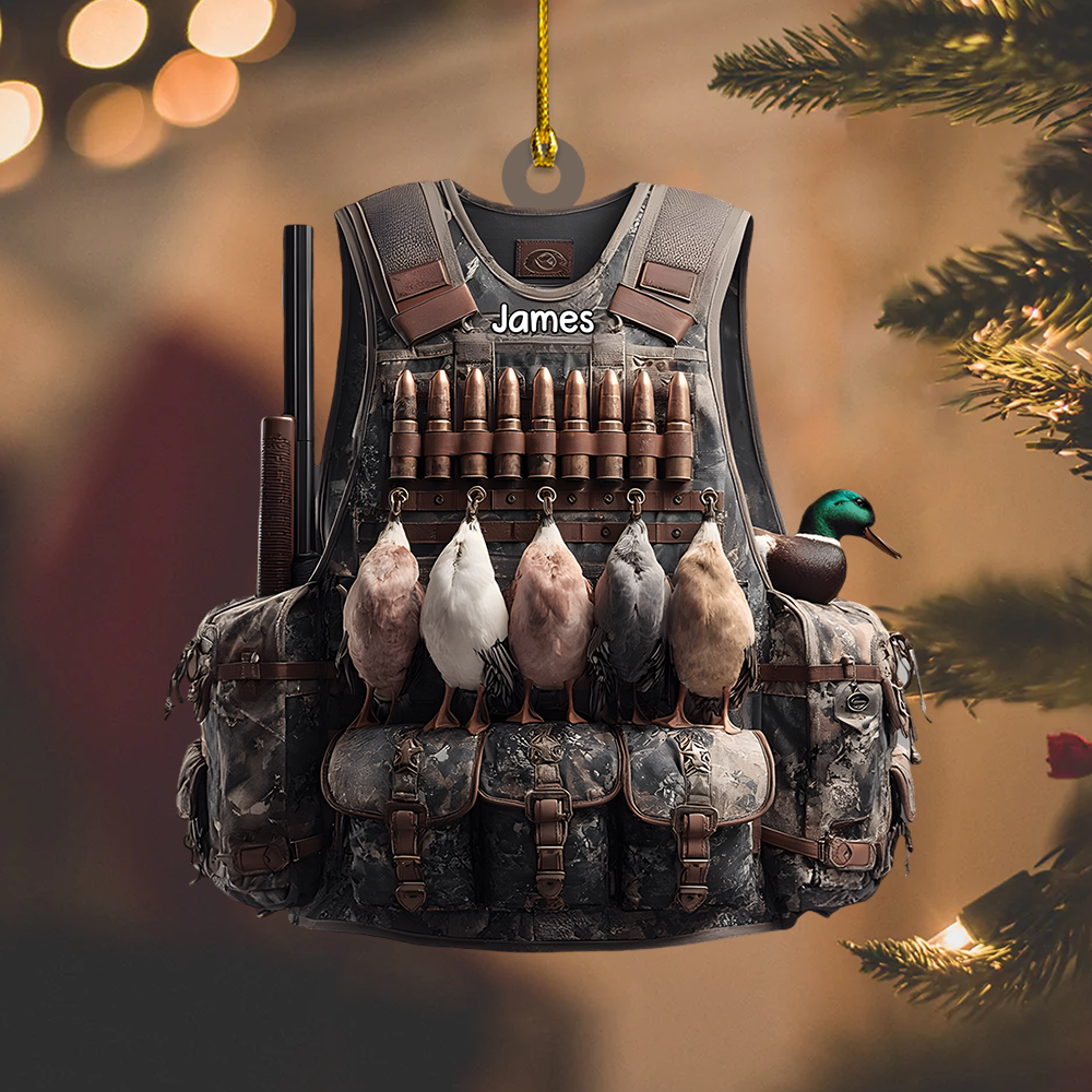 Personalized Duck Hunter Ornament 2025 – Custom Name Hunting Vest Christmas Ornament, Gift for Hunters & Outdoorsmen Ornament
