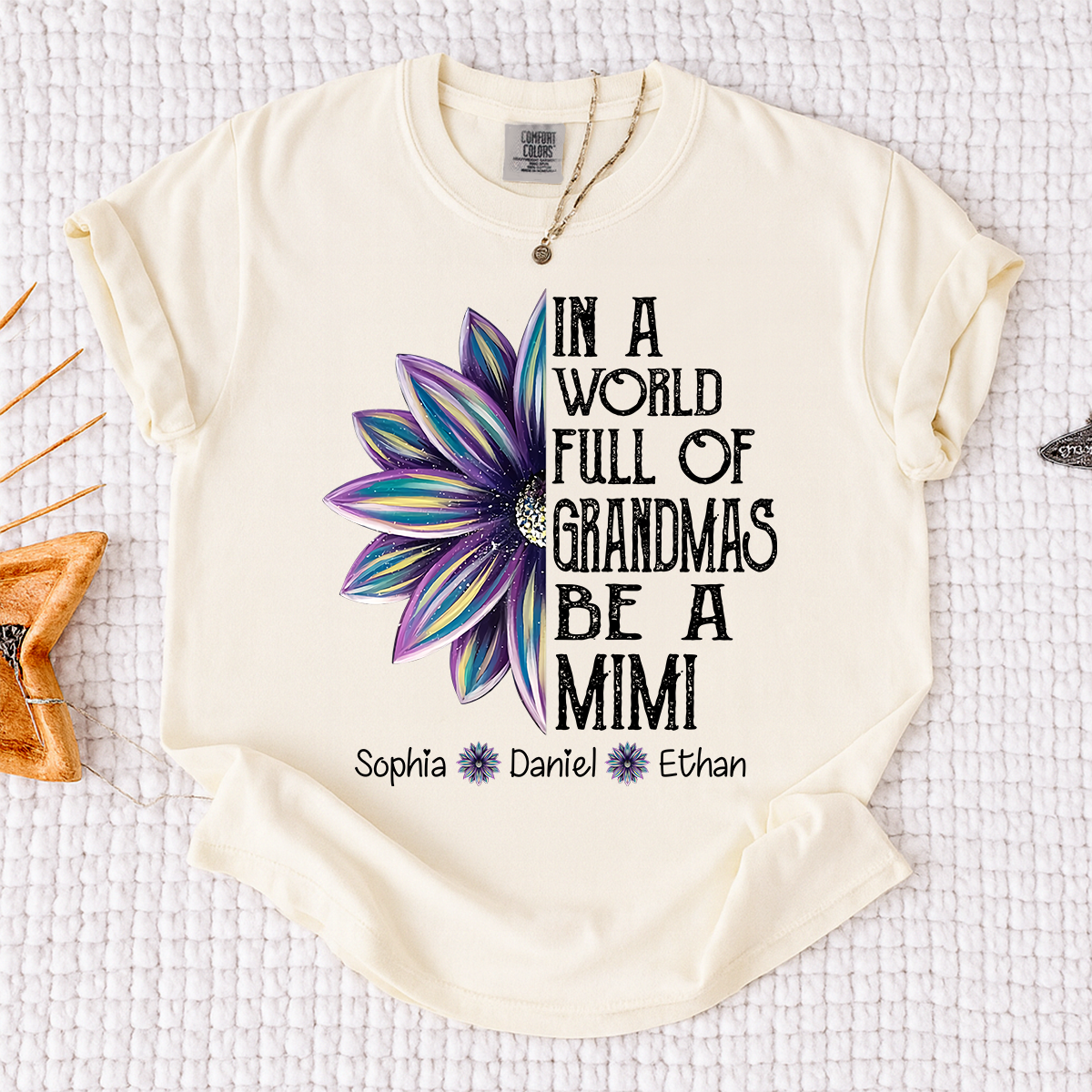Comfort Colors Personalized Mimi Shirt with Kids Names In a World Full of Grandmas Be a Mimi with Floral Graphic Custom Family Tee