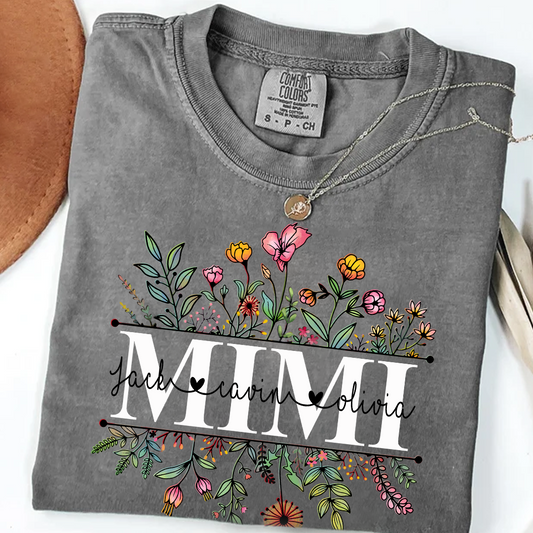 Comfort Colors® Wildflowers Grandma Shirt, Custom Grandma And Grandkids Shirt