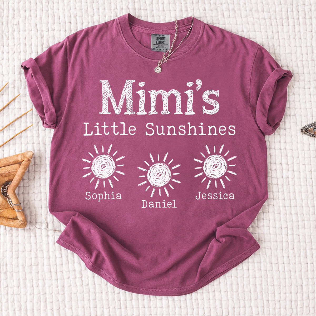Comfort Colors Personalized Mimi's Little Sunshines Shirt with Grandkids Names, Custom Mimi Tee, Family Gift for Grandma and Mimi
