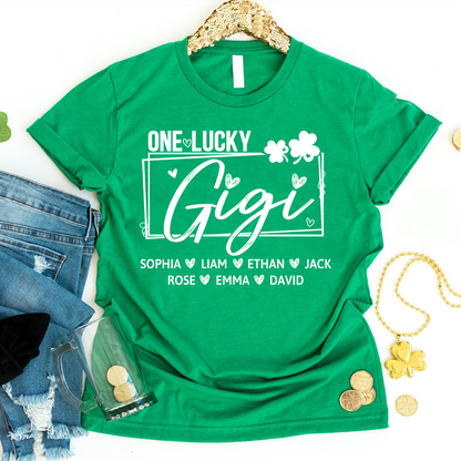 One Lucky Gigi St Patrick’s Day Shirt, Personalized Shamrock Family T Shirt