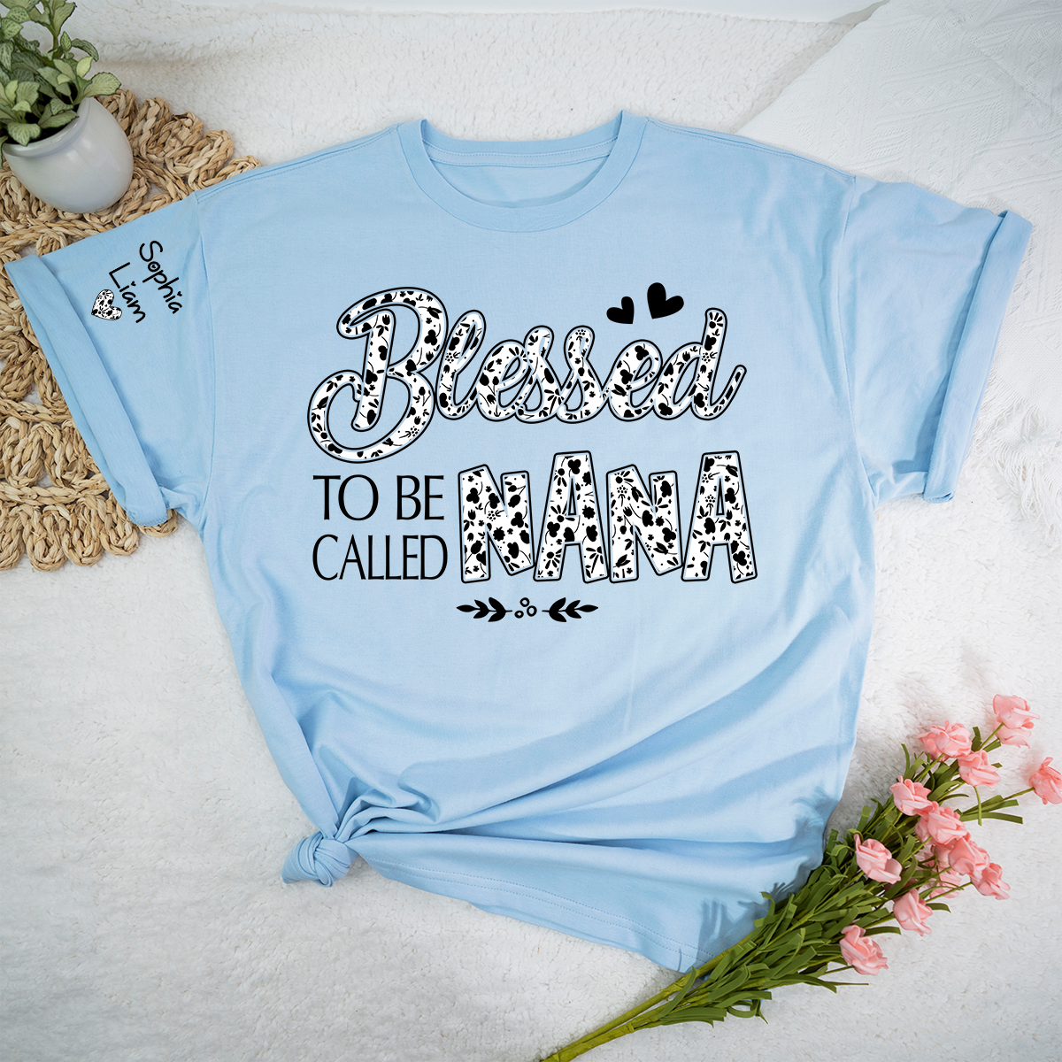 Personalized Blessed to Be Called Nana Shirt, Floral Nana Graphic T-Shirt, Gift for Grandma