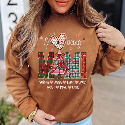 Personalized I Love Being Mimi Christmas Sweatshirt, Customized Gifts for Grandma and Grandchild