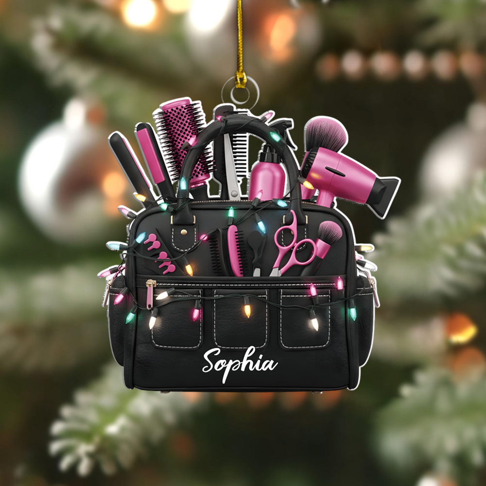 Personalized Hair Stylist Ornament – Custom Name Hair Tools Bag Christmas Decoration for Stylists Ornament
