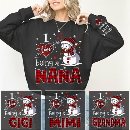 I Love Being a Nana Sweatshirt, Personalized Christmas Snowman Shirt with Kids Names