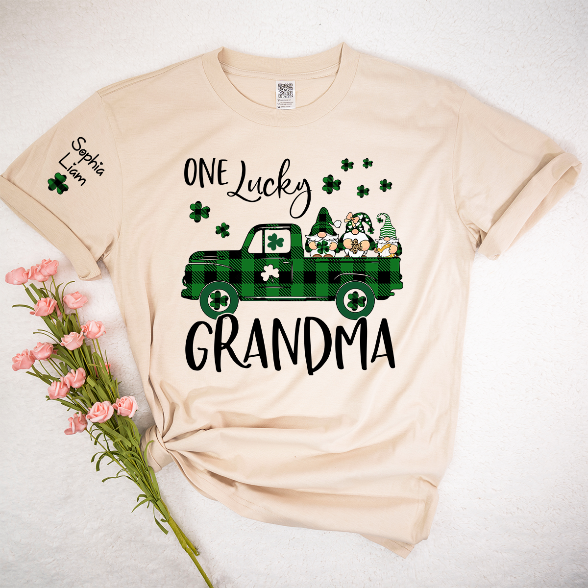 One Lucky Grandma Shirt, Personalized St Patrick’s Day Grandma Shirt With Shamrock Truck Design