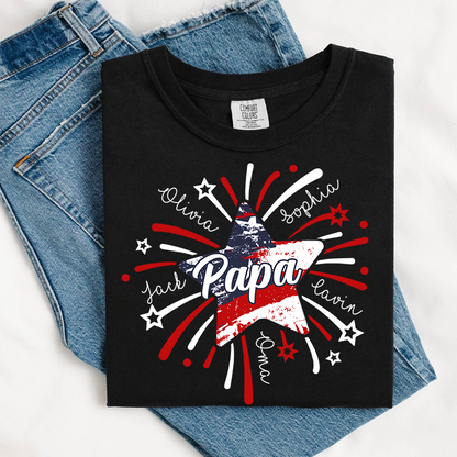 Comfort Colors® Custom 4th of July Papa Shirt, Custom Grandpa Firework American Flag T-Shirt