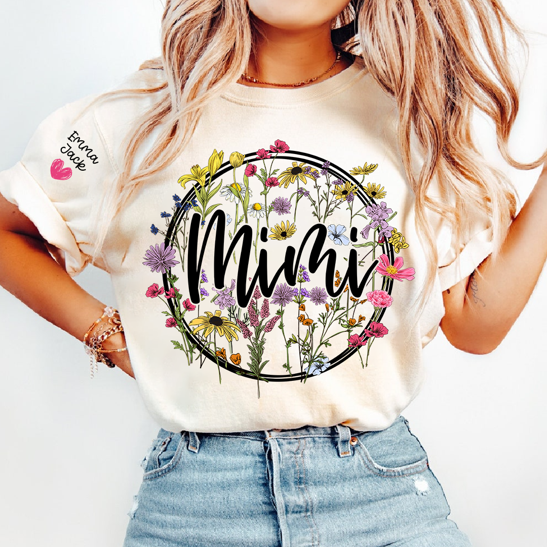 Personalized Mimi Shirt, Custom Floral T-Shirt with Mimi Name and Custom Kids Names