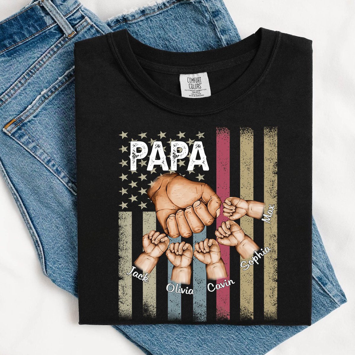 Comfort Colors® Custom Papa And Kids Fist Bump American Flag 2025 T-Shirt