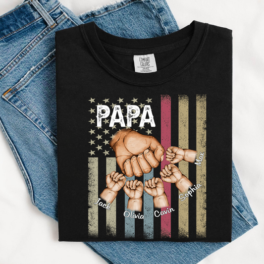 Comfort Colors® Custom Papa And Kids Fist Bump American Flag 2025 T-Shirt