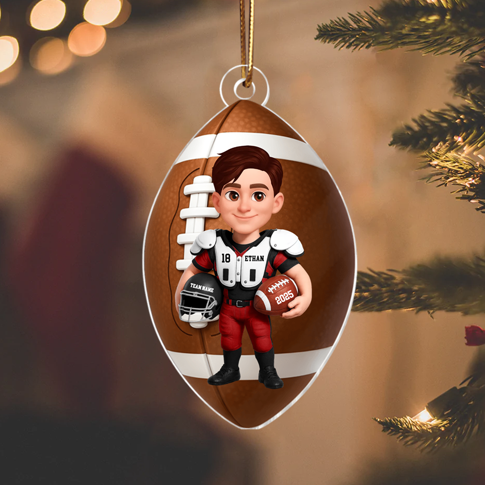 Personalized Football Player Ornament 2025 – Custom Name & Team Christmas Ornament, Gift for Football Lovers & Players Ornament