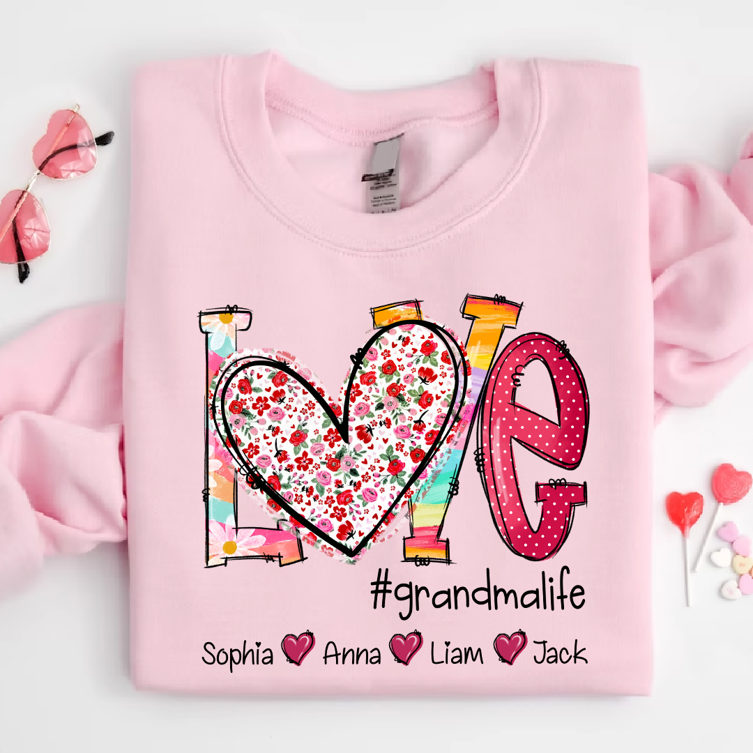 Valentine Heart Custom Name Grandma And Kids LTP01