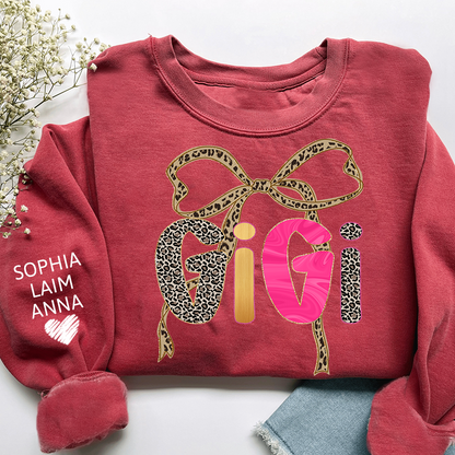 Custom Coquette Leopard Mimi Sweatshirt, Gift for Grandma And Grandchild
