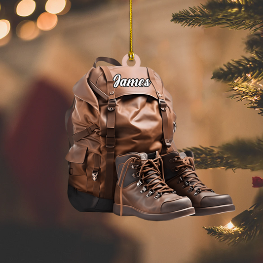 Personalized Hiking Backpack Ornament – Custom Name Camping Gear Christmas Decoration for Outdoor Lovers Ornament