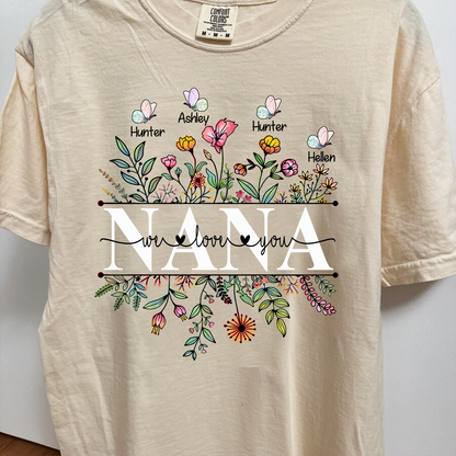 Comfort Colors® Wildflowers Grandma We Love You Shirt, Custom Grandma And Grandkids Shirt