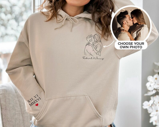 Custom Portrait from Photo Sweatshirt, Custom Couple Portrait Outline Hoodie, Couples Portrait, Couple Gifts, Valentine's Day Anniversary Hoodie, Sweatshirt