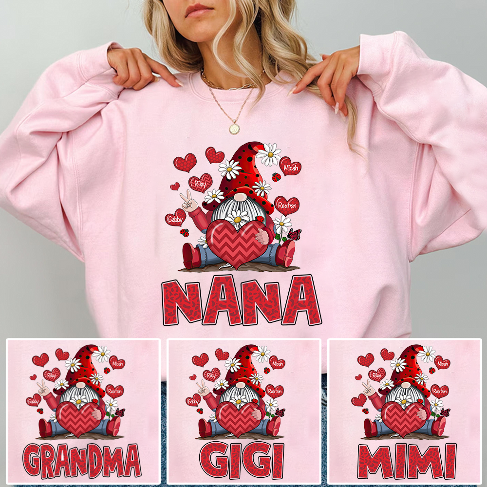 Nana Valentine Sweatshirt with Gnome Heart Design, Cute Family Love Crewneck