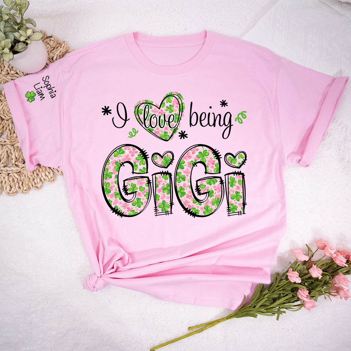 I Love Being Gigi Shirt, St Patrick’s Day Gigi Shirt With Shamrock Pattern