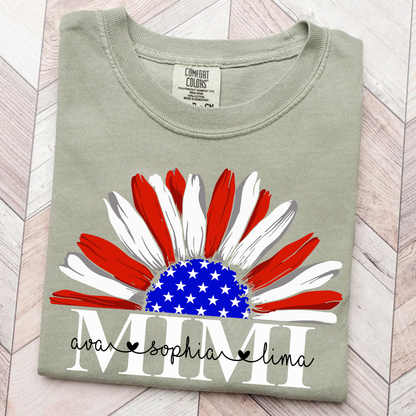 Comfort Colors® Custom Mimi And Grandkids – USA Flag Daisy Tee